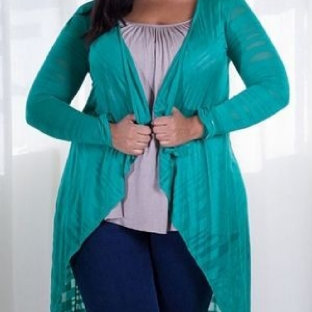 SWAK 1X sheer green waterfall cover up cardigan